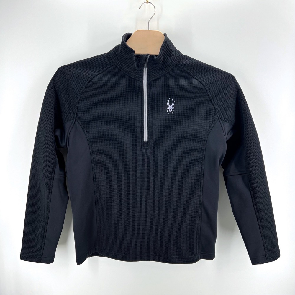 Spyder Waffle Knit Quarter Zip Pullover Jacket L Black Gorpcore Ski Winter 1/4